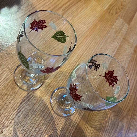Glass Goblets by Greenbrier Autumn Fall Leaves set of 2 Vintage - Picture 5 of 7